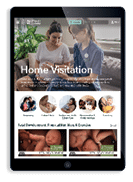 Tablet showing a screenshot mockup of the on-demand video library showing the Home Visitation Library home page