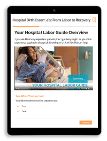 A tablet screen displays a hospital labor guide. AI generated content
