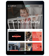 A tablet screen displaying information about infant and child safety. AI generated content
