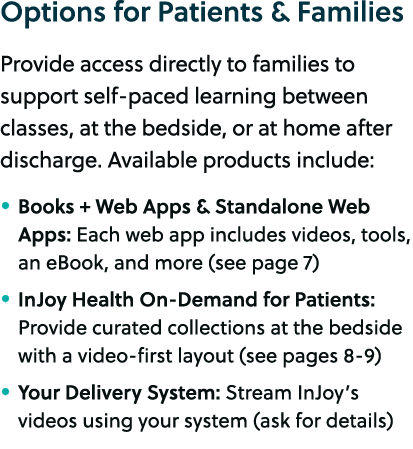 Options for Patients & Families Provide access directly to families to support self paced learning between classes, a...