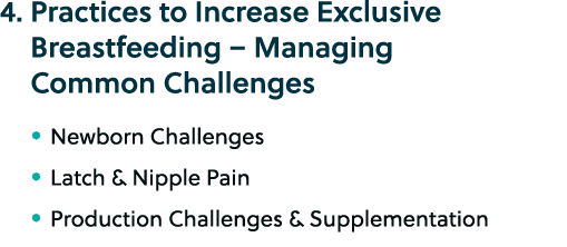4. Practices to Increase Exclusive Breastfeeding – Managing Common Challenges • Newborn Challenges • Latch & Nipple P...