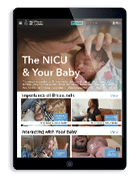 Tablet showing a screenshot mockup of the on-demand video library showing the Teens & Young Parents Visitation Library home page