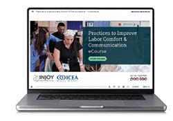 A laptop screen displays a webpage about improving labor communication. AI generated content