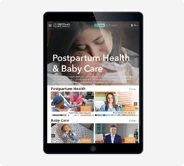 A tablet displaying a website about postpartum health and baby care. AI generated content