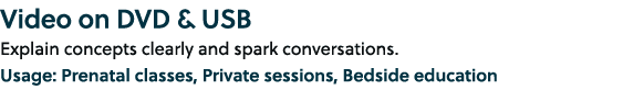 Video on DVD & USB Explain concepts clearly and spark conversations. Usage: Prenatal classes, Private sessions, Bedsi...